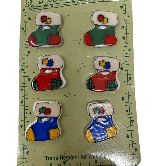 6 Trena's Trinkets Christmas Stocking Buttons Folksy Craft Novelty Vintage 90s - Picture 4 of 4